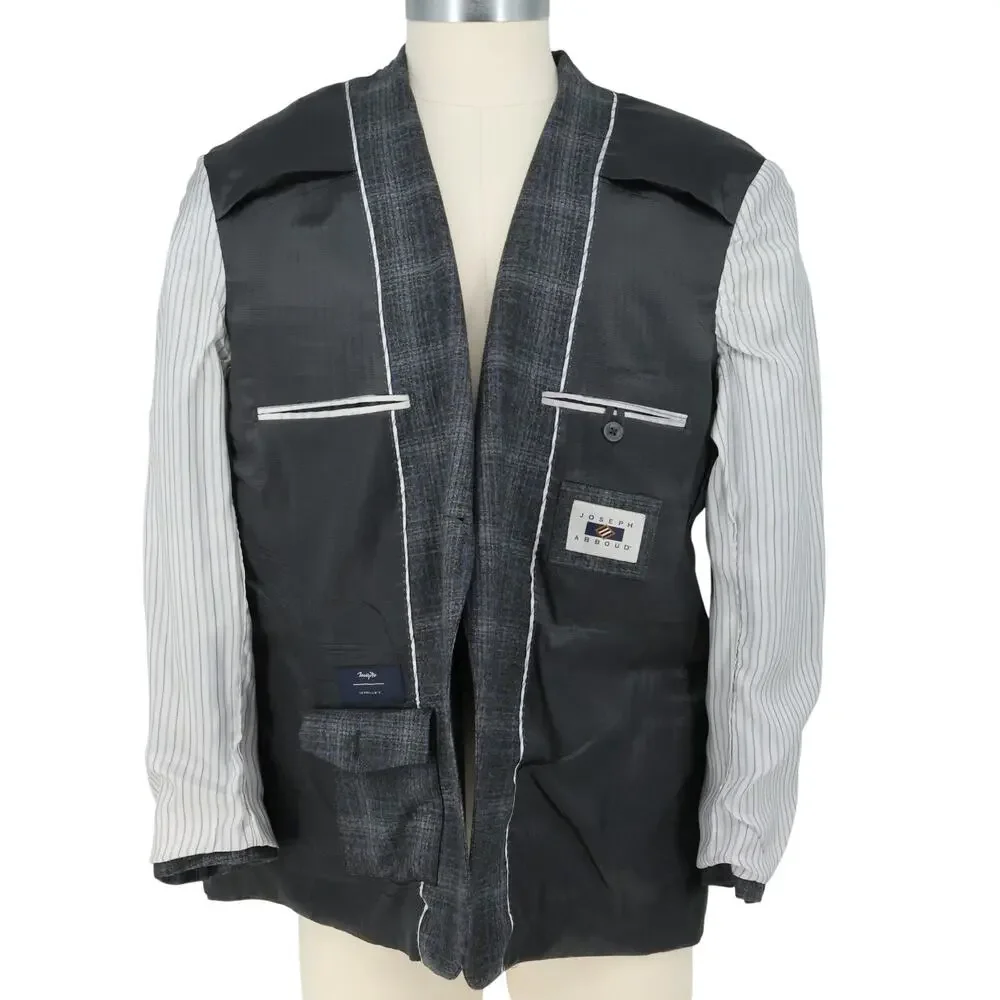 Joseph Abboud Sport Coat Mens 46R Gray Plaid Wool Jacket Lined Blazer Preppy